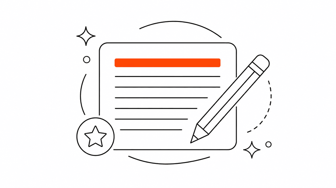 A rectangular content block with the first line highlighted in orange, the remaining lines shown as grey horizontal rules, on a white background.
