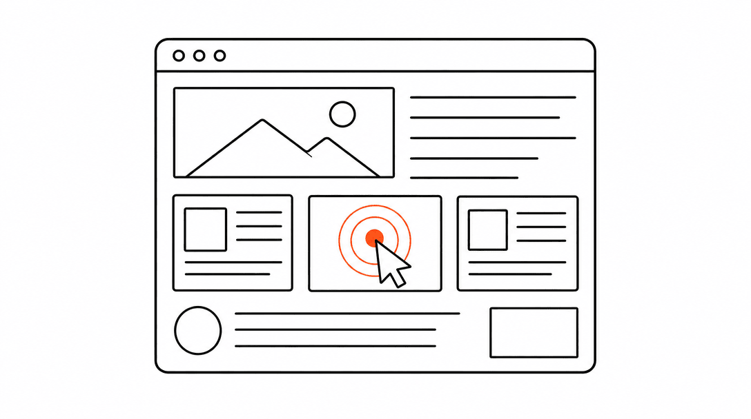 A browser window with a cursor hovering over a highlighted page section, with an orange awareness ring emanating from the cursor to represent an AI agent reading page context in real time.