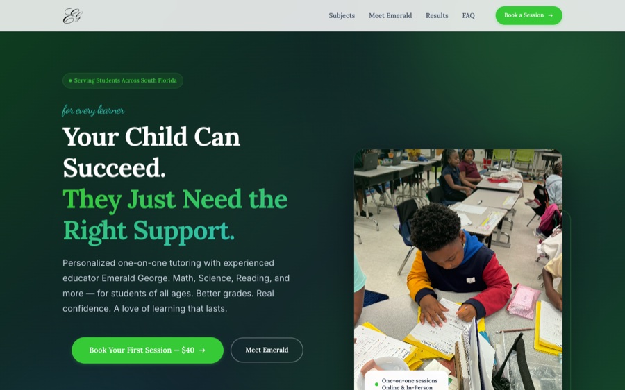 EG Tutoring website