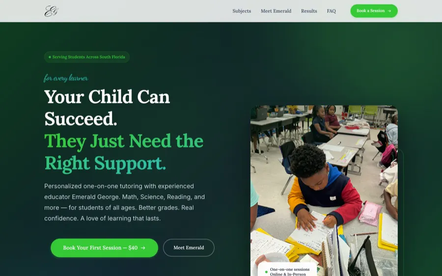 EG Tutoring website built and run by Lyfework
