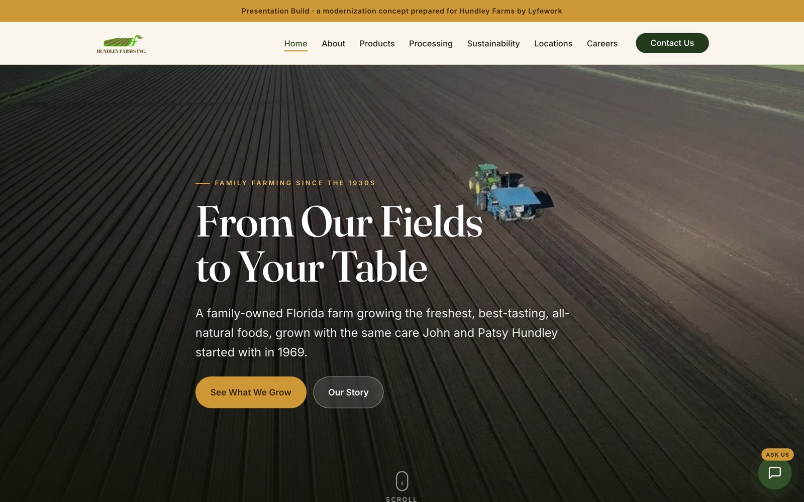 Hundley Farms website hero, designed by Lyfework