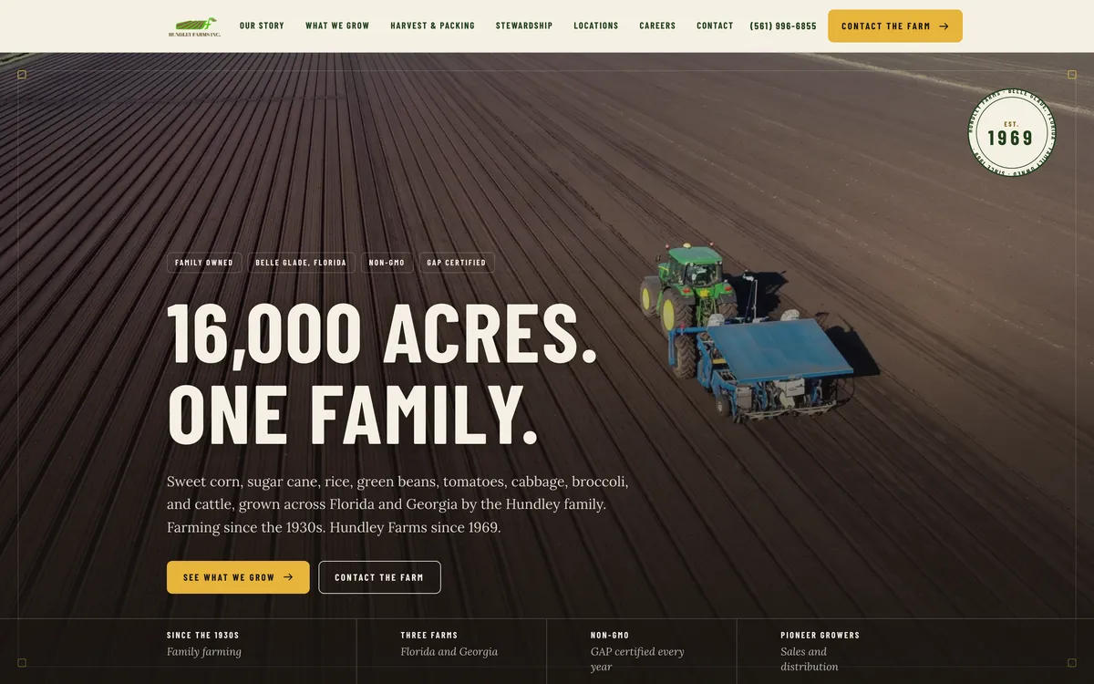 Hundley Farms website, built by Lyfework