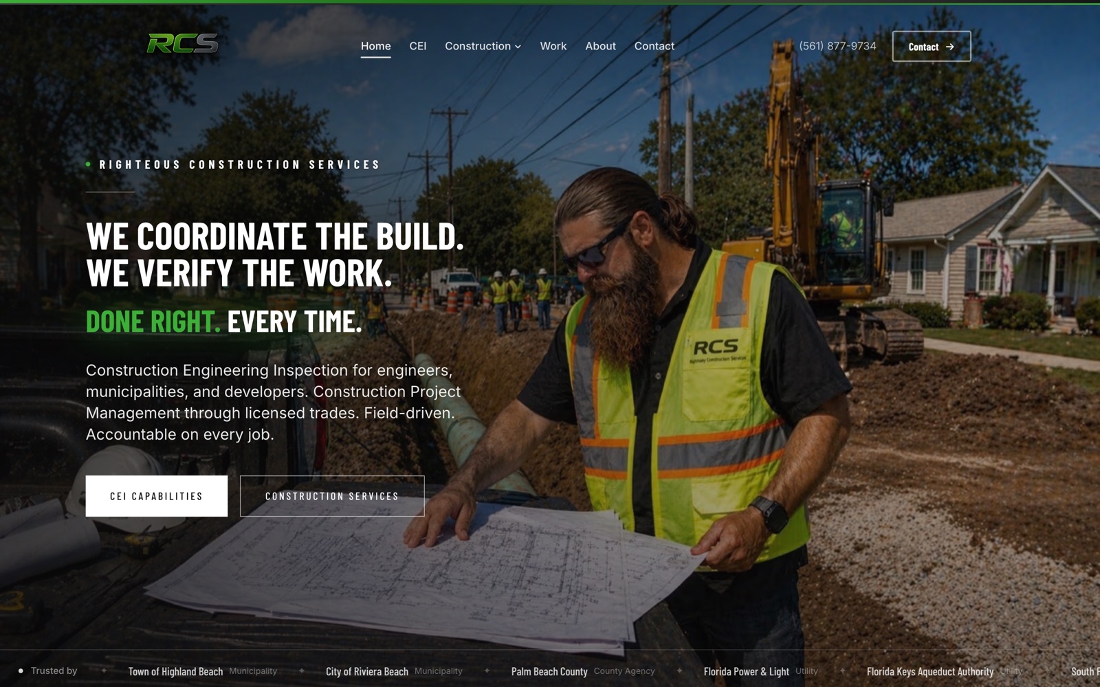 Righteous Construction website, designed and built by Lyfework