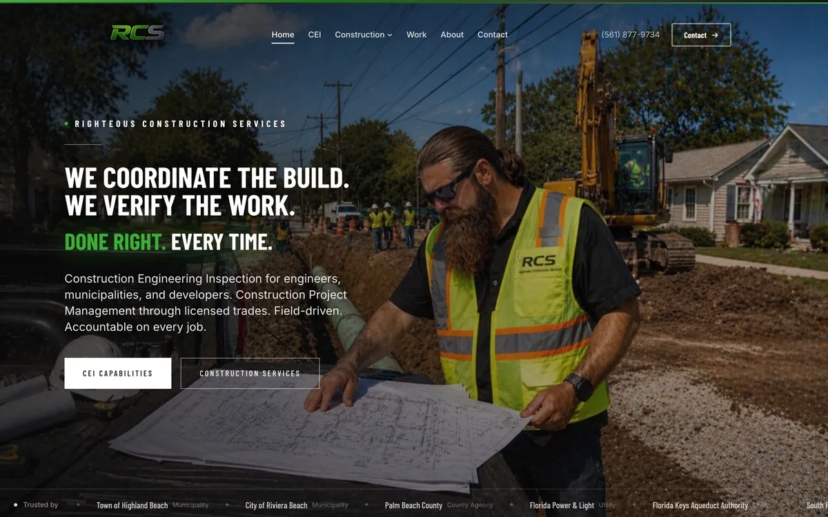 Righteous Construction website, built by Lyfework