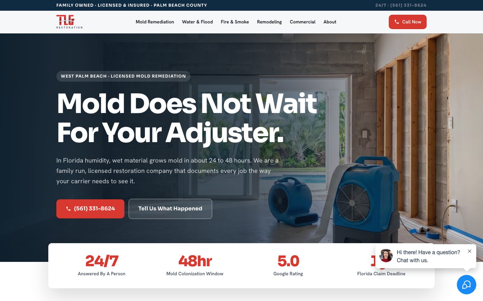 TLG Restoration website, designed and built by Lyfework
