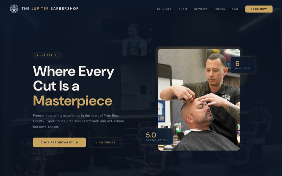 The Jupiter Barbershop website